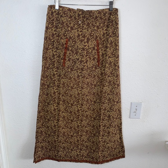 Funky People Dresses & Skirts - Funky People Brown Paisley Floral Maxi Skirt Front Pockets Made in India Small